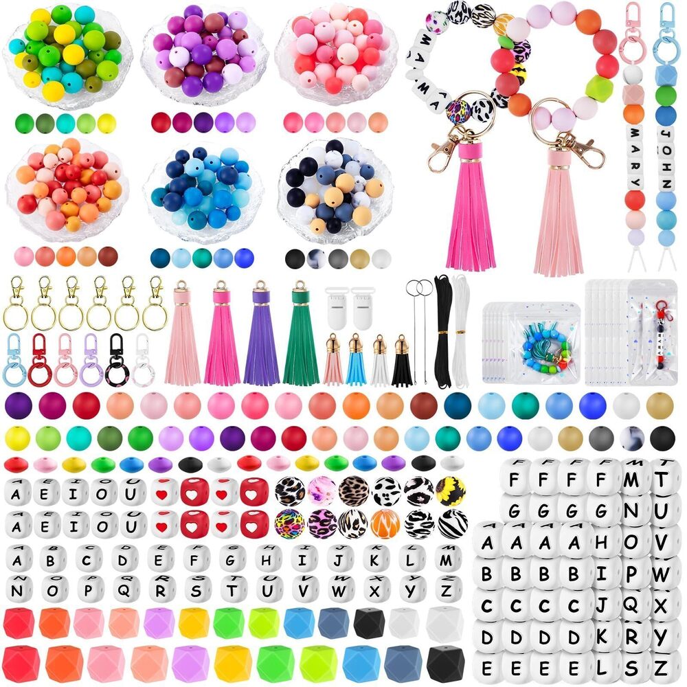 5190 392 Pcs Silicone Beads for Keychain Making Kit Silicone Letter Beads